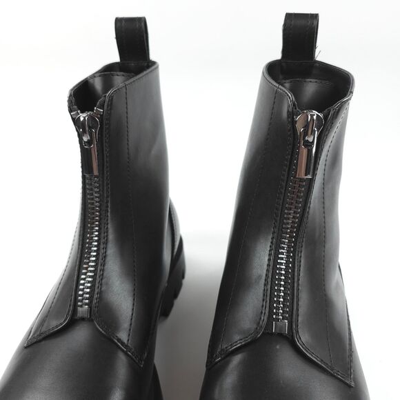 ZARA 100% Leather Lug Sole Zip Front Combat Boots Black Y2k Goth Grunge Indie main image 7